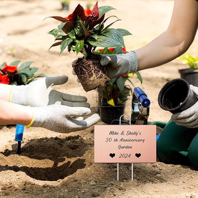 Landhoow 12 Pcs Large Garden Plant Markers Metal Plant Labels Sign 4'' x 6'' with 11'' Stake Weatherproof Waterproof Garden Sign for Outdoor Seedlings Herbs Vegetable Greenhouse, Rose Gold