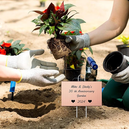 Landhoow 12 Pcs Large Garden Plant Markers Metal Plant Labels Sign 4'' x 6'' with 11'' Stake Weatherproof Waterproof Garden Sign for Outdoor Seedlings Herbs Vegetable Greenhouse, Rose Gold