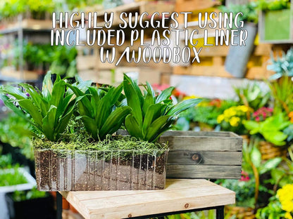 Wooden Planter Box with Handle, Rustic Whitewash, Plastic Liner l Garden Decor l Restaurant and Wedding Decorations l Table Centerpiece (12x4 w Handle Set of 4, Whitewash)