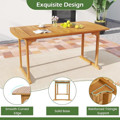 Tangkula 6 Pieces Outdoor Acacia Wood Dining Set, Rectangle Patio Dining Table with Umbrella Hole and 4 Cushioned Chairs and Bench, for Backyard Garden Poolside Deck