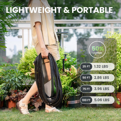 Giraffe Tools Garden Hose 75FT Lightweight Lay Flat Water Hose Kink Free Flexible Hose with 9 Spray Function Nozzle, Black