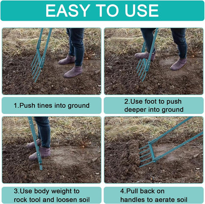 Broad Fork Garden Tool, 5 Tines 20 in Broadfork Hand Tiller, 55 inch Heigh Pitch Fork, Ergonomic U-Shaped Design, Spading Digging Fork for Gardening, Cultivating, Aerate Clay Soil for Farm