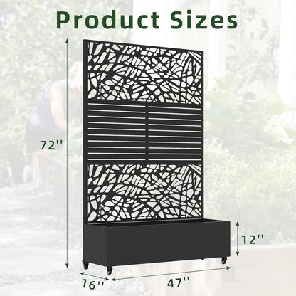 Casaphoria Metal Raised Garden Bed with Trellis and Wheels, 72"x47"x16" Arched Planter Box for Climbing Plants, Vegetables & Vines, Features Drainage Holes and Privacy Screen (Black-Helen&Net)