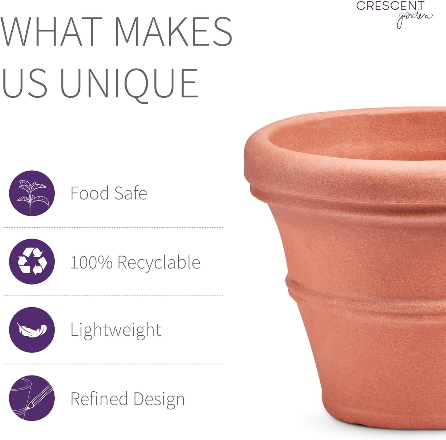 Crescent Garden Brunello Classic Rolled Rim Planter Pot, Indoor/Outdoor Weather-Safe Round Plant Pot, 16'' (Terracotta Color)