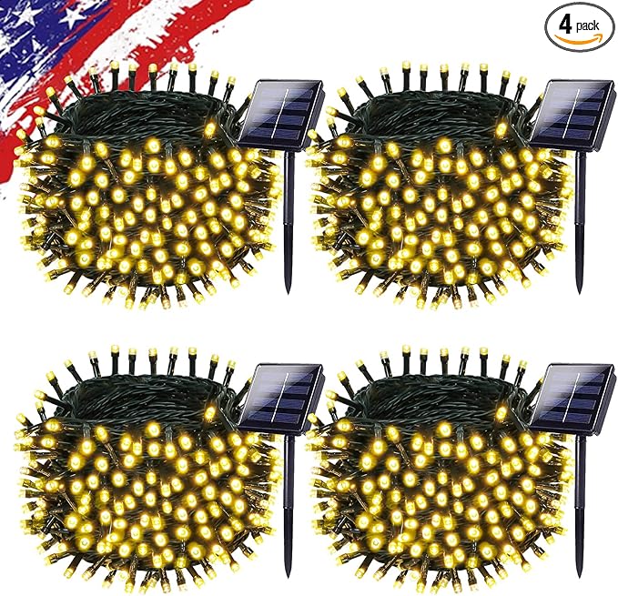Upgrade 4Pack 400LED Solar String Lights for Outside, 132FT Solar Christmas String Lights Outdoor with 8 Modes, IP65 Waterproof Outdoor Twinkle Light, Garden Xmas Tree Christmas Decoration, Warm White