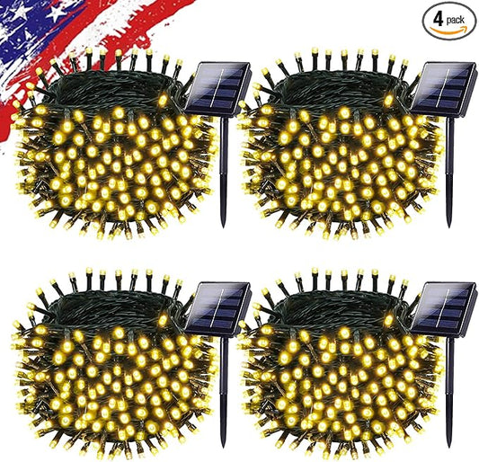 Upgrade 4Pack 400LED Solar String Lights for Outside, 132FT Solar Christmas String Lights Outdoor with 8 Modes, IP65 Waterproof Outdoor Twinkle Light, Garden Xmas Tree Christmas Decoration, Warm White