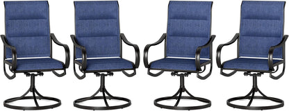 PHI VILLA Patio Swivel Dining Chairs Set of 4, All Weather Outdoor Chair with Padded Textilene & Black Metal Frame for Outdoor Lawn Garden Poolside (Blue)