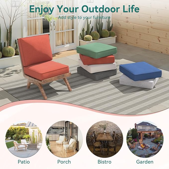 Outdoor Chair Cushions 23" x 24" x 4", Patio Deep Seat Replacement Cushions Set with Zippered Removable Cover, Weather-Resistant Olefin Fabric for Garden Chair Sofa Couch, Set of 4, Red