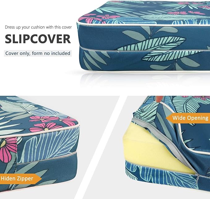 Porch Shield Outdoor Cushion Slipcovers Patio Chair Seat Cushion Covers Set 4 Waterproof Fade Resistant 20 x 18 x 4 inch, Palm Leaf