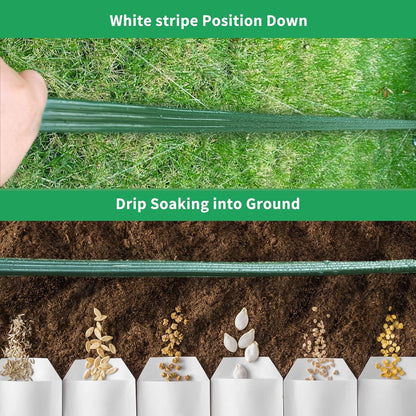 Watoo 2025 Sprinkler Hose & Soaker Hose for Yard - 50 FT Reinforced Flat Garden Hose with Holes, Heavy Duty No-Kink Lawn Irrigation Hose (Includes Stakes, High Pressure Spray)