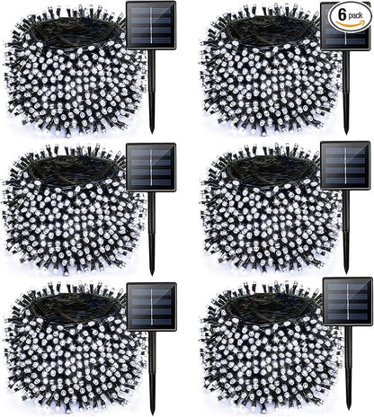 6 Pack Solar Chrismas Lights Outdoor, 285 FT Total 720 LED Solar String Lights for Outside with 8 Modes & Memory Function, Waterproof Twinkle Light for Xmas Tree Yard Party Decorations (Cool White)