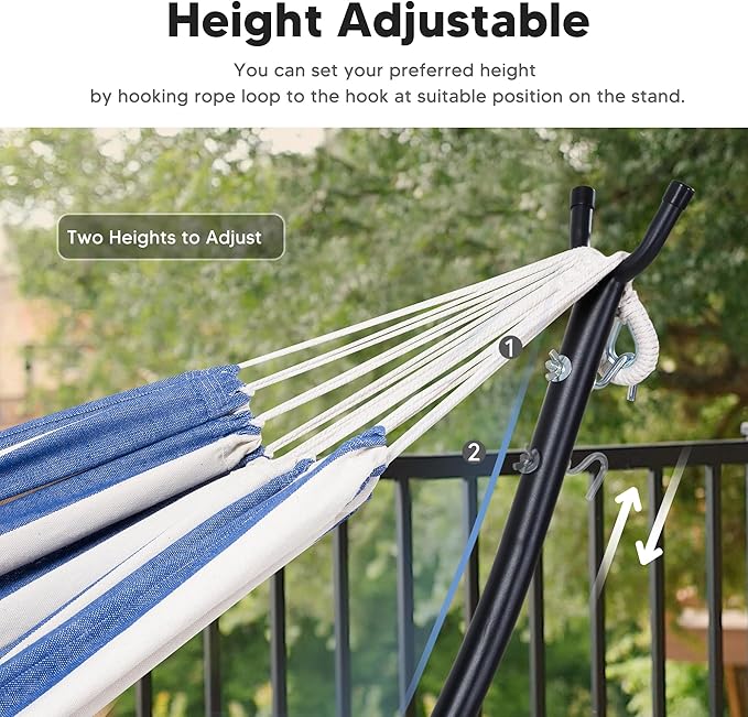 SUNCREAT Backyard Hammock with Frame, Hammock Frames for Outside, 475 lbs Capacity, Blue & White Stripes