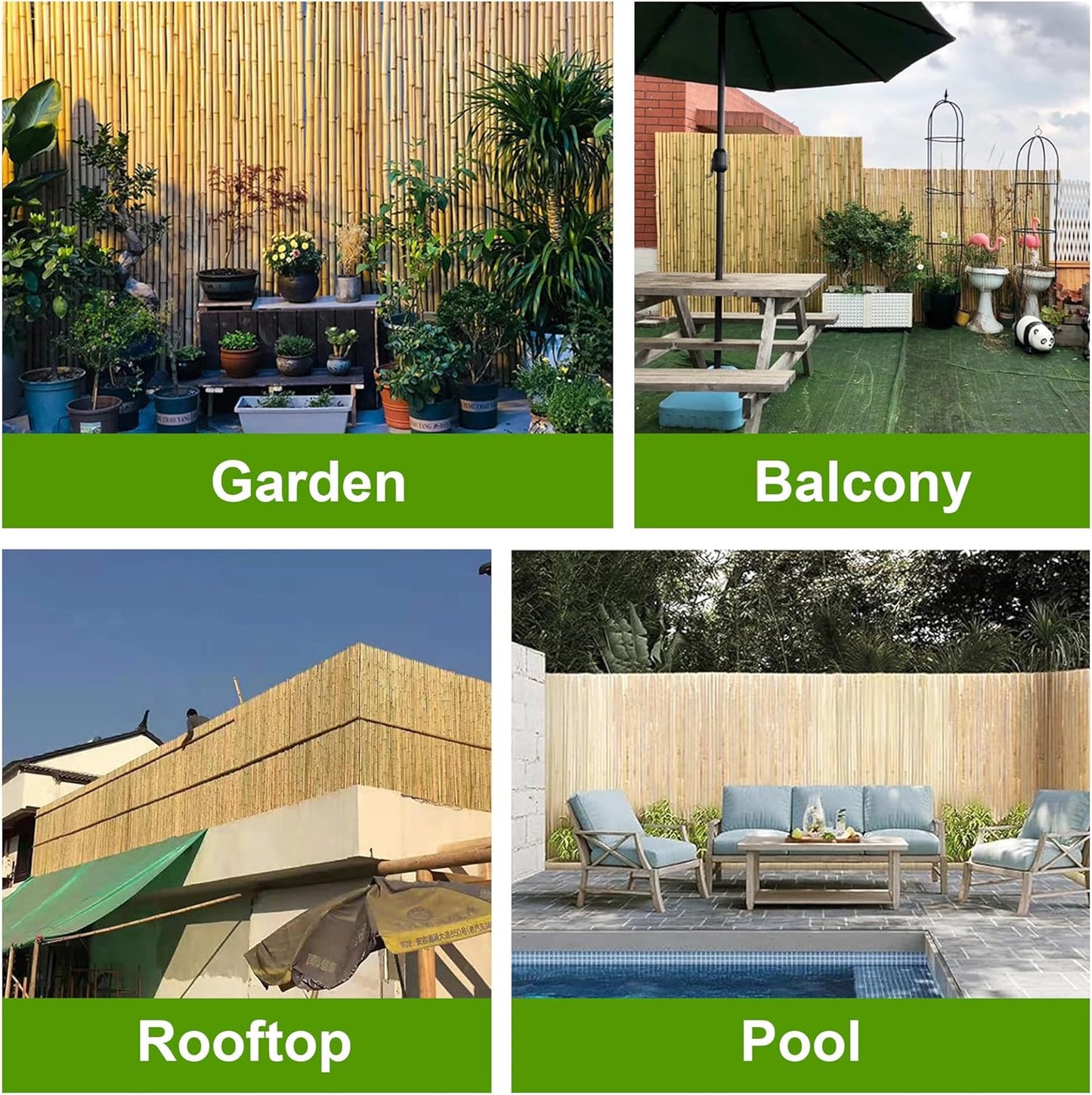 Bamboo Fence 4 ft H x 8 ft L x 0.75 in D, Natural Bamboo Privacy Screen 4 Feet High, Outdoor Or Indoor Divider Decorative Fence Rolls for Patio, Balcony, Garden and Border Pool