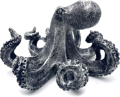 10 Inch Octopus Vintage Statue Sculpture Frgurine Gift for Home Office Living Room Desktop Display Decor Decorative (Silver)