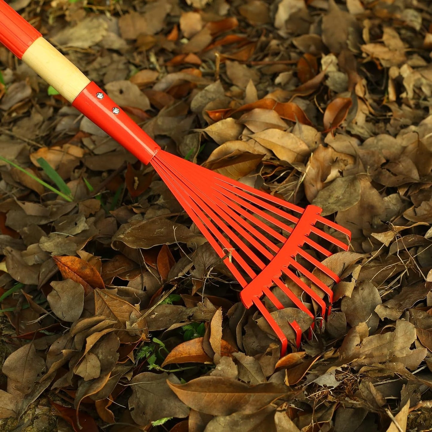 Kids Rakes with Hardwood Handle - Metal Kids Leaves Rakes, 28" Child Size Lawn Rakes with Vibrant Red Heads, Garden Tool Set for Kids Boys and Girls