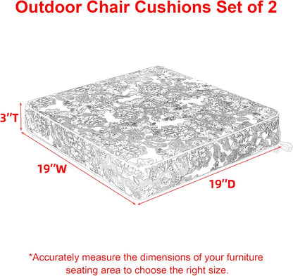 Favoyard Outdoor Chair Cushion 19 x 19 x 3 In Waterproof Pattern Fade Resistant Cushions for Patio Furniture with Removable Cover Attach Straps 28D Foam Insert Cushions Pads for Seat Sofa Couch 2 Pack