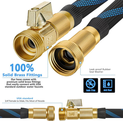 50ft Garden Hose - Water Hoses w/10 Function Spray Nozzle, 2025 New Superior Strength Flexible Hose, 3/4" Brass Connectors- Leakproof Lightweight Water Pipe for Gardening(Blue Black)