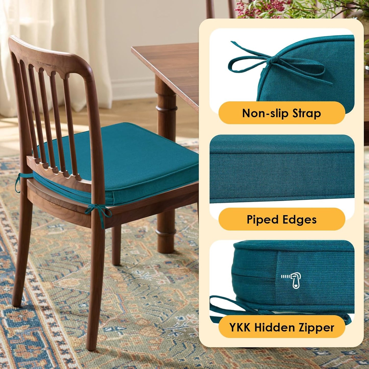 Outdoor Sunbrella Round Corner Seat Cushion, 17"x16"x2", Set of 4, Non Slip Seat Cushion Pads with Removable Cover for Patio Furniture, Garden Yard Lawn, Spectrum Peacock