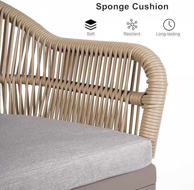 PURPLE LEAF 9 Piece Longer Patio Dining Set with Outdoor Aluminium Dining Table and Woven Chairs Modern Metal Furniture Cushions Sets for Garden Yard Indoor Decor Kitchen Champagne