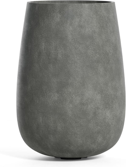 Mondo High Tall Planter – Grey Stone Finish – Fiberglass Indoor/Outdoor and Weather-Resistant Round Planter (25.6" D x 35.6" H Exterior, 20.3" D x 35.4" H Interior)
