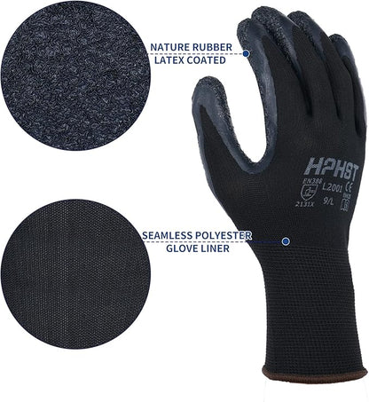 Latex Rubber Hand Coated Work Gloves - Safety Work Gloves - Excellent Grip for Construction Warehouse Garden 12 Pairs