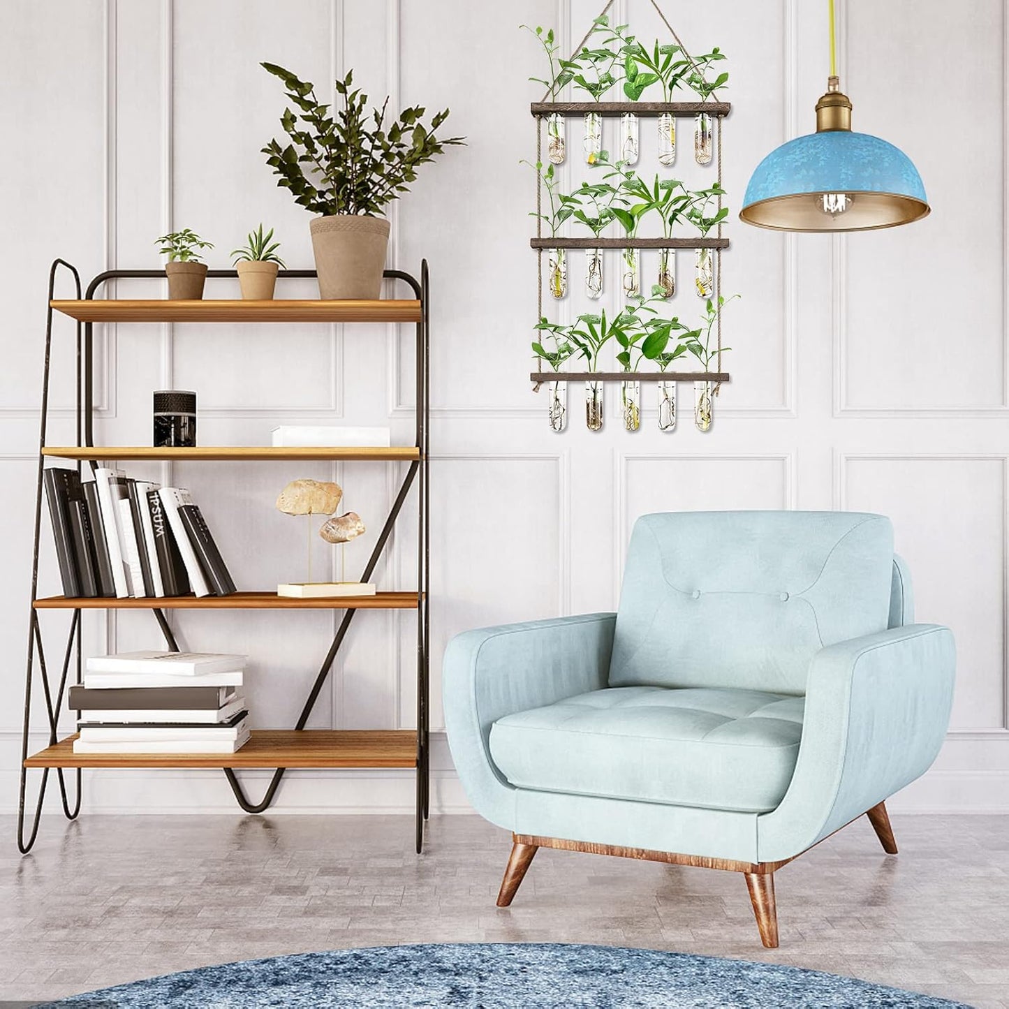 XXXFLOWER Wall Hanging Propagation Station with Wooden Stand 5 Glass Test Tubes 3 Tiered Planters Wall Terrarium for Home Office Plant Hanger Flower Vases Wall Decor Hydroponic Cuttings