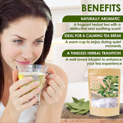 NHAT ANH FARM - Premium Bay Leaf Tea Bags, 40 Tea Bags, 100% Natural Dried Bay Leaf, Naturally Sweet Herbal Tea, Sugar-Free, Caffeine-Free, No Additives.
