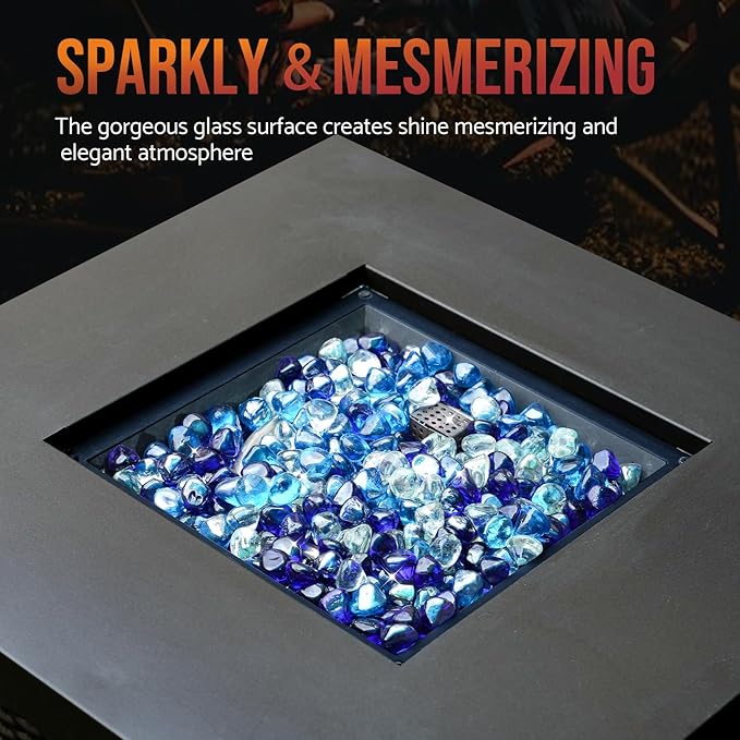 Skyflame 10-Pound Blended Fire Glass Diamonds for Fire Pit Fireplace Landscaping, 1/2 Inch Cobalt Blue, Crystal Ice, Caribbean Blue Luster