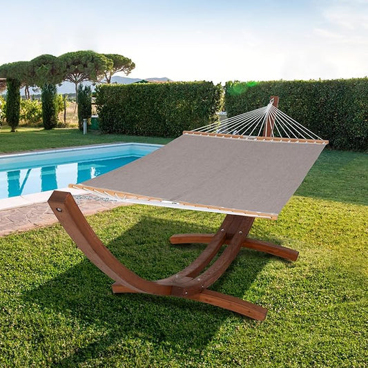 SUNCREAT Quick Dry Hammocks Standing Backyard Hammock with Stand, 2 Person Heavy Duty Hammock with 13.5 ft Wooden Stand, Brown