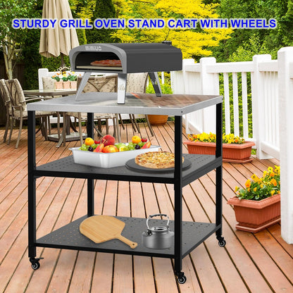 31.5” Pizza Oven Table for ooni Ninja Gozney Aidpiza BIG HORN, Modular Grill Cart for Blackstone Cuisinart Weber Char-Broil Royal Gourmet Pit Boss GasOne Griddle, Movable Food Prep Workcart Stand