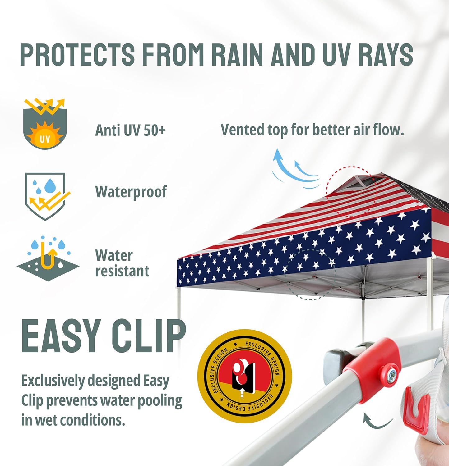 CROWN SHADES 10x10 Pop Up Canopy - Beach Tent with One Push Setup - Easy Outdoor Sun Shade for Events, Parties, Camping - Gazebo with STO-N-Go Cover Bag, Silver Coated Top, American Flag