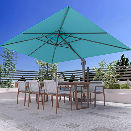 10' X 13' Outdoor Patio Umbrella Large Rectangle Cantilever Umbrella Heavy Duty 360°Rotation Offset Umbrella for Garden Deck Pool Patio,Turquoise