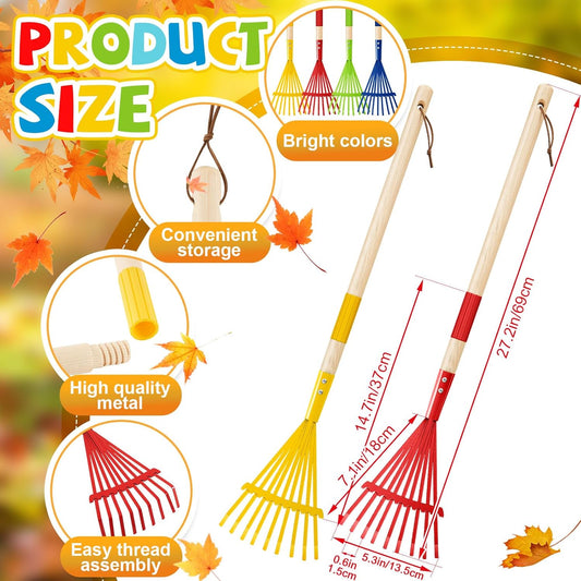 Suclain 8 Pcs Mini Rakes with Hardwood Handle Small Rake for Gardening Yard Tools Multicolor 28'' Mini Rake for Leaves Lightweight for Garden Leaf Tools