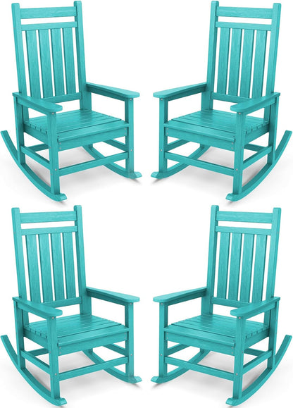 SERWALL HDPE Rocking Chair Set of 4, Outdoord Rocking Chairs for Adult, Aruba