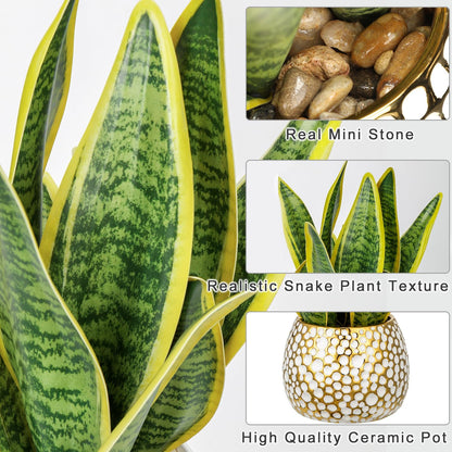 Hollyone Artificial Snake Plant Potted Faux Sansevieria Trifasciata Plants, 13" Tropical Fake Plants in Ceramic Pots for Home Office Room Indoor Decor Housewarming Gifts