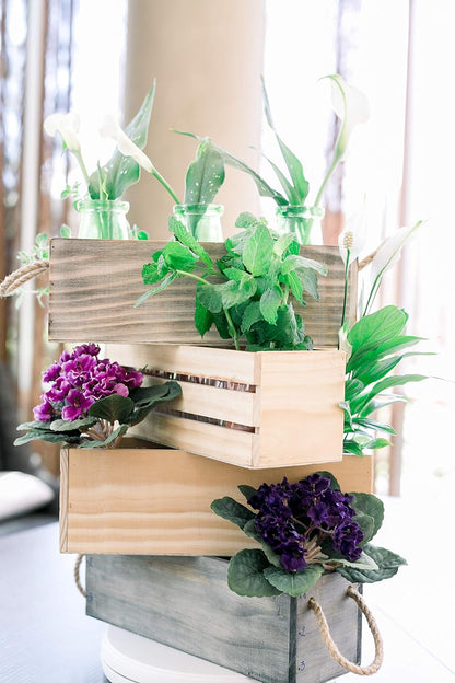 Wooden Planter Box with Handle, Rose Wood, Plastic Liner l Garden Decor l Restaurant and Wedding Decorations l Wedding Bouquets, Table Centerpiece, 12 x 4 Inches, (12x4 w Handle Set of 4, Rose Wood)