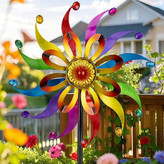 Wind Spinners Outdoor Yard Decoration - Windmill Wind Sculptures & Spinners Metal Yard Art Flower Pinwheels for Garden Patio Lawn Decor