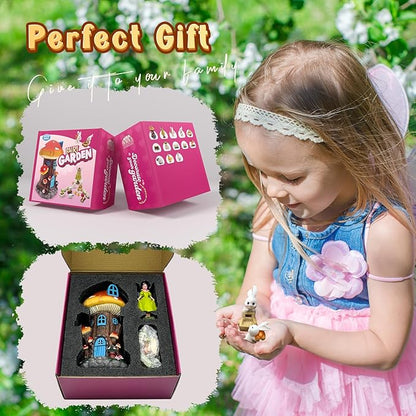 DONABELA Fairy Garden Kit Small Mushroom House Miniature Animals Figurines Accessories Outdoor Tiny Decor for Kids 18 PCS