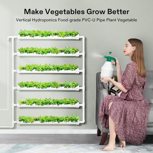 VIVOSUN Hydroponic Grow Kit, 54 Plant Sites 6 Food-Grade PVC-U Pipes Hydroponics Planting System with Water Pump, Pump Timer, Nest Basket and Sponge for Leafy Vegetable