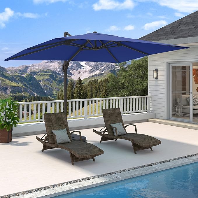 9' X 12' Cantilever Patio Umbrella 360°Rotation Rectangular Outdoor Large Offset Umbrellas Heavy Duty Windproof for Garden Deck Pool Backyard, Navy