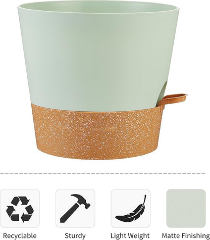 FaithLand 2-Pack 10 Inch Planter Pots for Indoor Outdoor Plants, Self Watering Flower Pots with Deep Reservoir, Green with Terracotta …