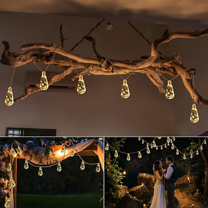 Solar Outdoor String Lights, 20Ft Vintage Rope Hemp Solar Patio Lights, Waterproof Warm White Solar Powered String Lights With 8 Modes 16 Shatterproof Bulbs for Garden Fence Stairs Balcony Café Bistro