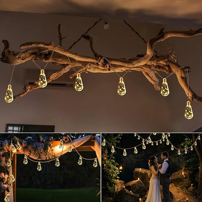 Solar Outdoor String Lights, 2 Pack 20Ft Vintage Rope Hemp Solar Patio Lights, Waterproof Warm White Solar Powered String Lights With 8 Modes 16 Shatterproof Bulbs for Fence Stairs Balcony Café Bistro