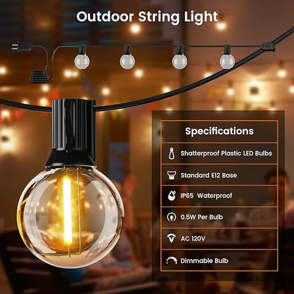 OHLUX Outdoor String Lights,110FT Dimmable Patio Lights with 58 G40 Shatterproof 2200K LED Edison Bulbs(2 Spare),Waterproof Hanging for Outside Backyard,Cafe,Porch,Deck,Porch