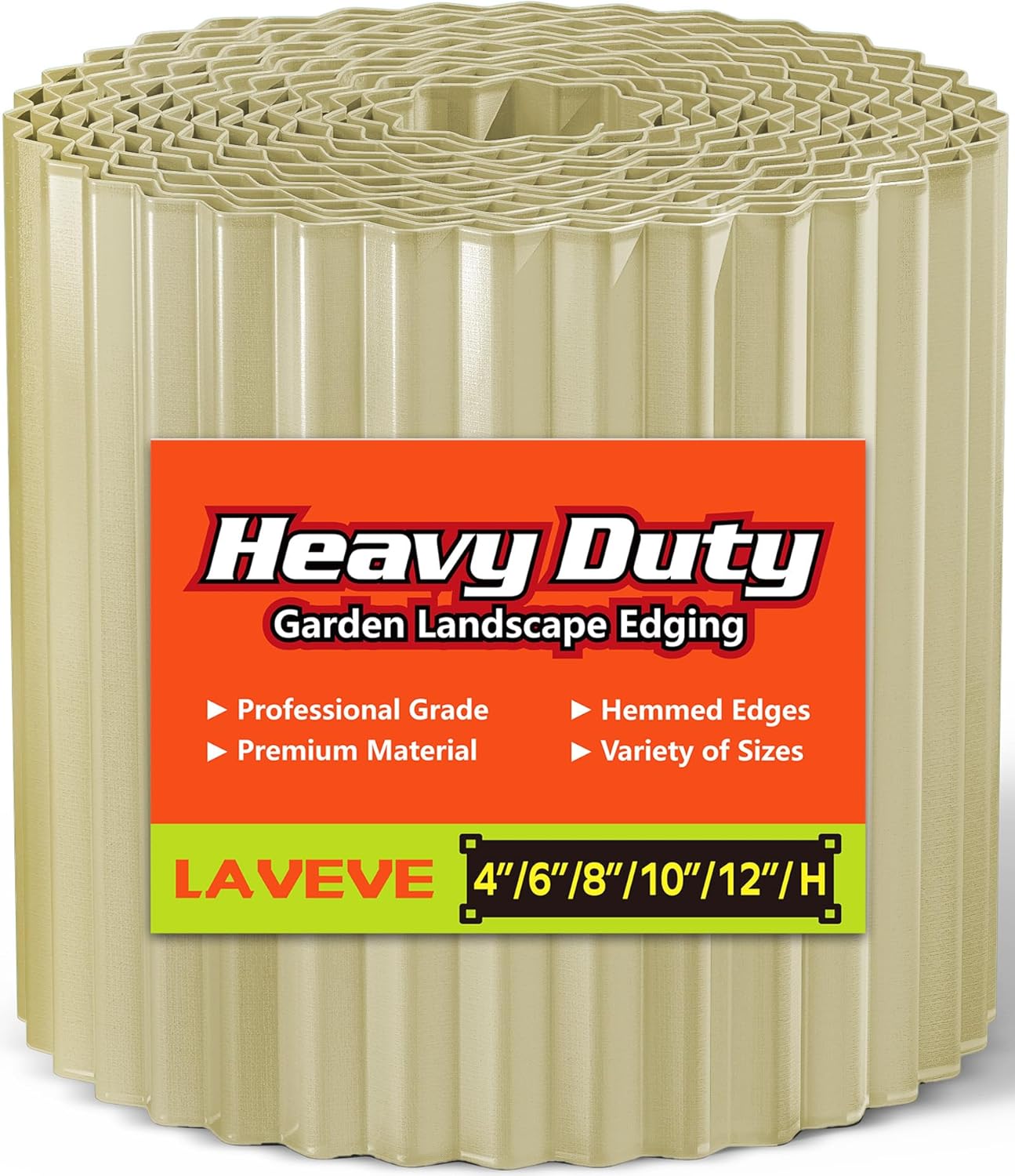 LAVEVE Corrugated Metal Garden Edging 6" x 20Ft, Landscape Edging Border for Lawn, Flower Bed, Garden Fence, Paver Edging (Cream)