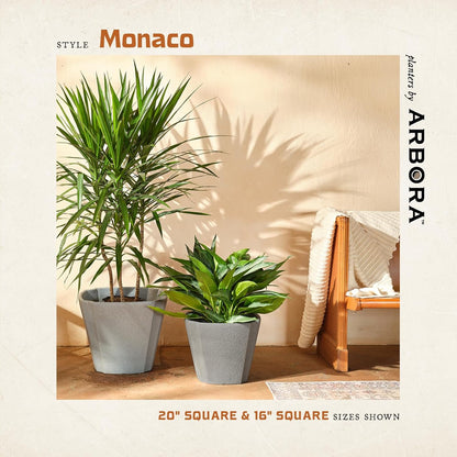 ARBORA 16" Monaco Square Polyresin Indoor and Outdoor Planter with Stone Blend Concrete Gray Finish - Durable, Weatherproof, Lightweight, Large Plant Pot for Patio, Garden, Deck, Entryway