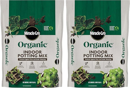 Miracle-Gro Organic Indoor Potting Mix, Protects Against Over and Under Watering, for Indoor Container Plants, Houseplants and Starter Plants, OMRI Listed, 8 qt., 2-Pack