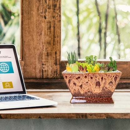 ARTKETTY Succulent Pots - 7 Inch Large Plant Pot with Drainage, Shallow Ceramic Bonsai Pots Succulent Planters for Indoor Outdoor Plants, Modern Cactus Planter Decorative Home Office