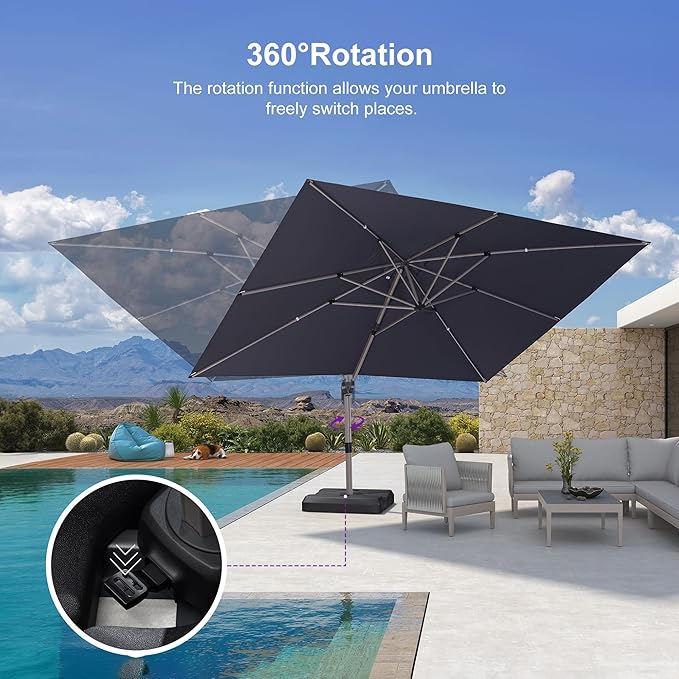 PURPLE LEAF Patio Umbrella with Base Included, 10‘×13’ Outdoor Aluminum Cantilever Umbrella with 360° Rotation, Aluminum Large Offset Umbrella for Outdoor Garden Pool, Grey