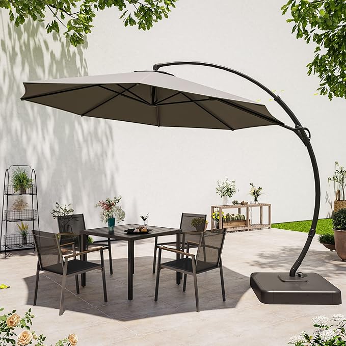LAUSAINT HOME Outdoor Patio Umbrella with Base included, 12 FT Deluxe Curvy Cantilever Umbrella Heavy Duty Offset Hanging Umbrella with 360° Rotation for Market, Pool, Garden, Backyard, Deck (Grey)
